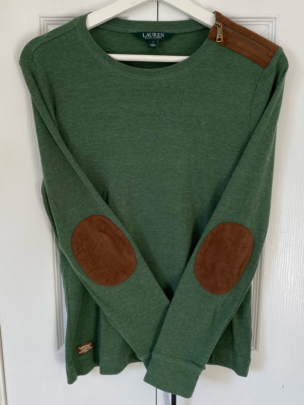 Ralph Lauren Vintage Long Sleeve Faux Suede Elbow Patch Neck Zipper Size Large